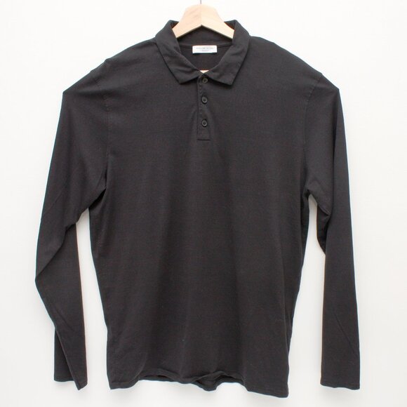 Selected Homme Identity Men's Long Sleeve Polo Shirt Collared Black Large Cotton - Picture 1 of 5